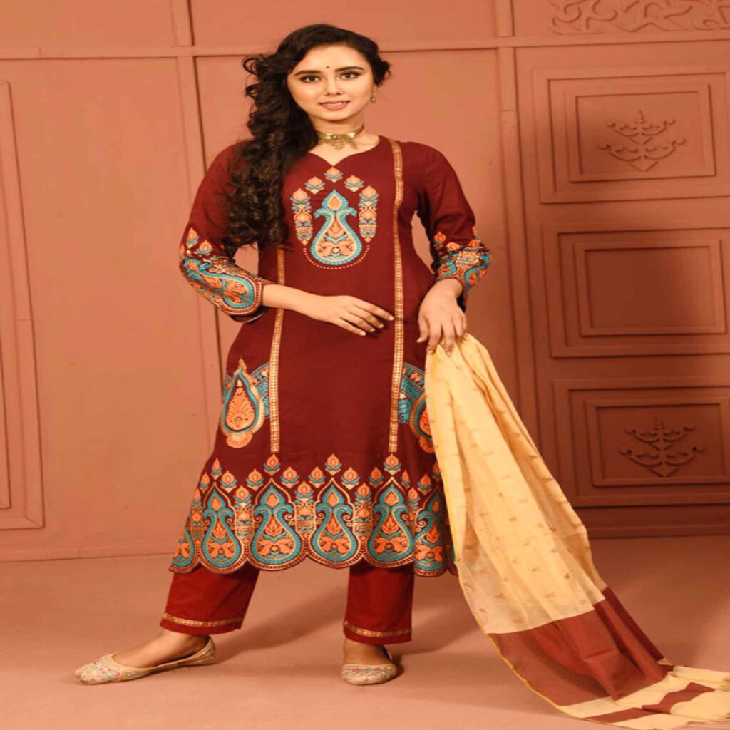 Maroon Cotton Salwar Kameez